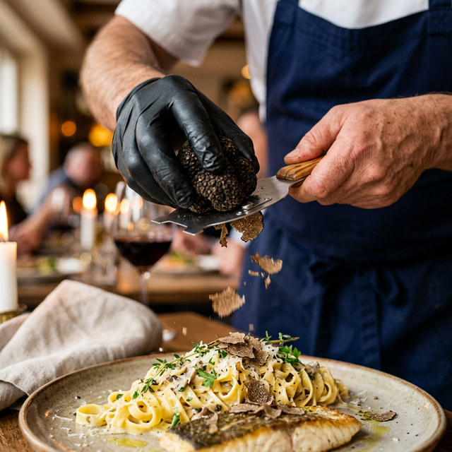 Istrian truffle being shaved over a gourmet dish