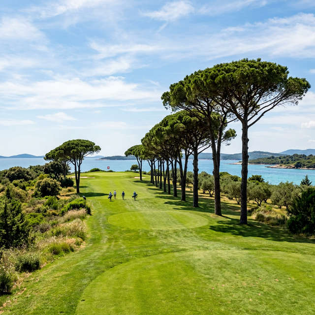 Golf course with Mediterranean pine trees